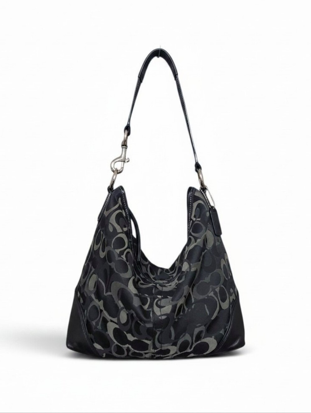 Coach Chelsea Optic Signature Jacquard & Black Leather Zip Shoulder Bag